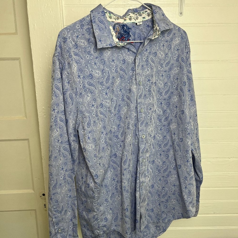 Robert Graham Men's Luxury Sport Shirt Blue Paisley Cotton Large